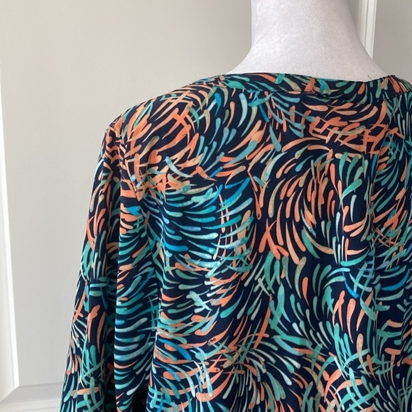 Catherines petite 14 16 0XWP button down 3/4 sleeves blue green orange - Picture 9 of 11